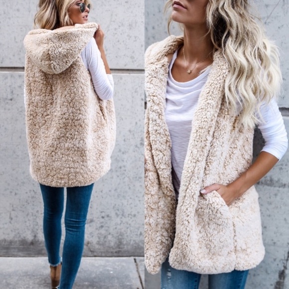 Jackets & Blazers - Faux Fur Sherpa Vest Hoodie
